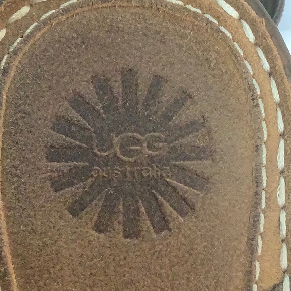 UGG “Matala” Sheepskin lined sandals in brown leather and coral suede.  Sz 8 - Picture 4 of 8